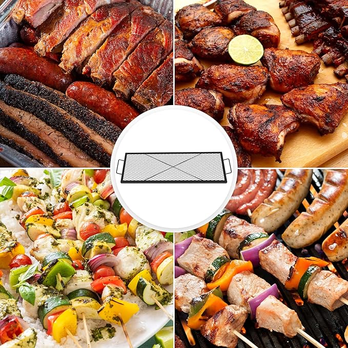 onlyfire Rectangle X-Marks Fire Pit Cooking Grate, Campfire Grill Grate with Handles Heavy Duty Steel BBQ Grill for Outdoor, 44-Inch