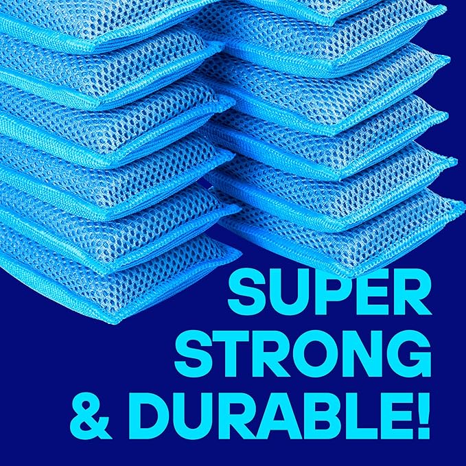 SCRUBIT Reusable Sponges for Dishes - 12 Pack Microfiber Sponges Kitchen Dish Scrubber, Machine Washable & Non-Scratch Scrubbers (Blue)