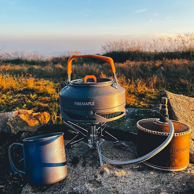 Fire-Maple Feast 4 Piece Camping Cookware Cookware Cookware Kit Outdoor Cookware Set with Pots, Kettle, Saucepans and Spatula for Hiking Fishing Picnic