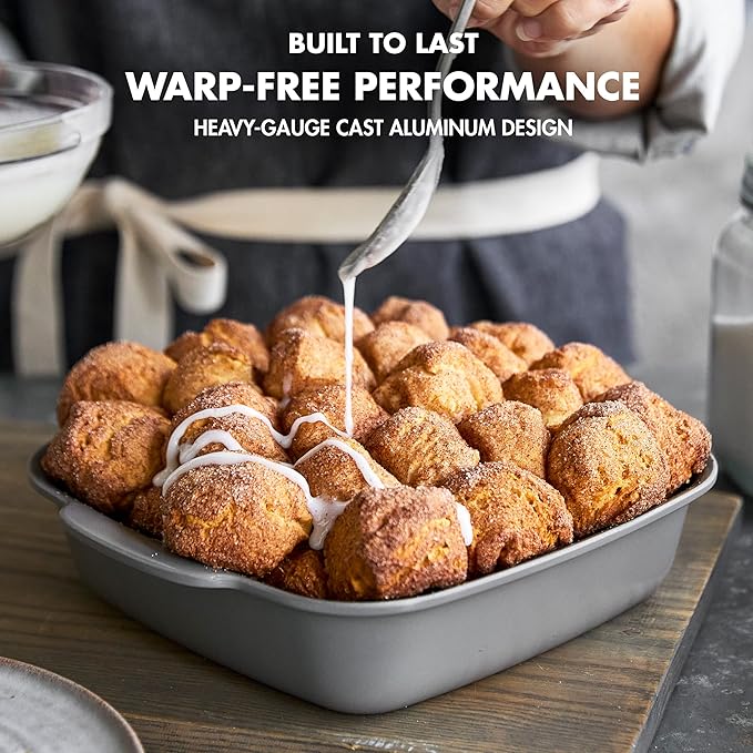 GreenPan Premiere Ovenware Healthy Ceramic Nonstick 8" Square Cake Baking Pan, Cast Aluminum Bakeware, Warp-Free, Oven and Broiler safe to 600F, Dishwasher Safe, PFAS-Free, Gray