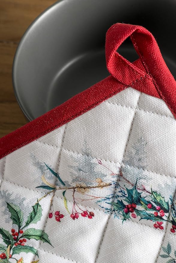 Maison d' Hermine Pot Holders 100% Cotton Heat Resistant Potholders 8" x 8" Hot Pads with Loop BBQ, Cooking, Baking, Grilling, Kitchen, Handling Hot Pans (Pack of 1, Morzine)