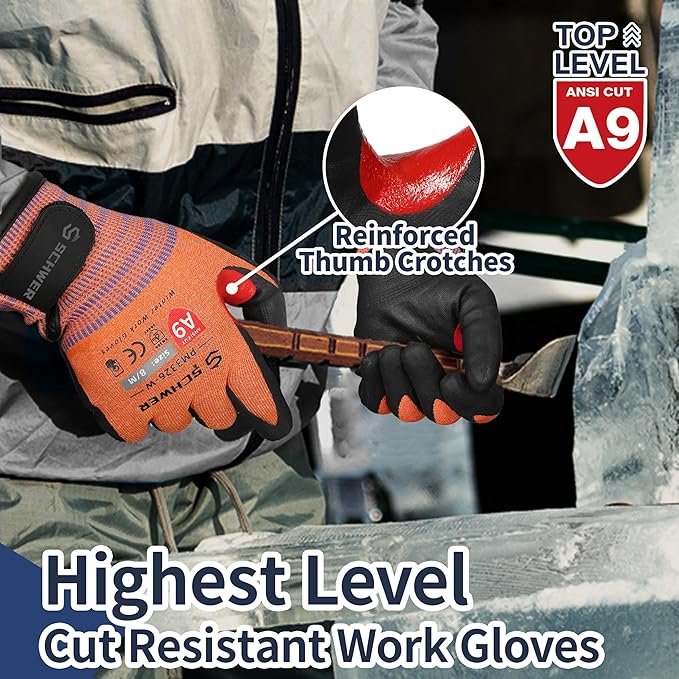 FreezeGuard-X Winter Work Gloves for Men and Women, ANSI A9 Cut Resistant Gloves for Extreme Protection, Freezer Glove With Super Grip, Touchscreen, Thermal Insulated, Non PFAS, PM3326-W (M,2 Pairs)