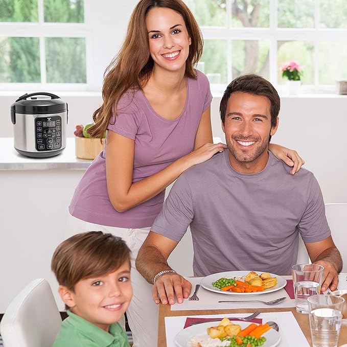 Moss & Stone - Small Digital Electric Rice Cooker, 4-8 Cups, 10 Preset Settings, Brown and White Rice Steamer, Slow Cooker with Steamer for Vegetables, Pot