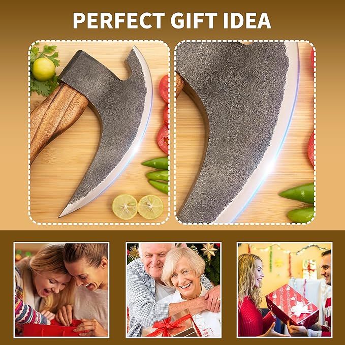 Handmade Viking Pizza Cutter Pizza Axe | Authentic Medieval Pizza Slicer with Ash Wooden Handle & Leather Sheath | Novelty Kitchen Tools for Pizza, Crust Cutting, and More