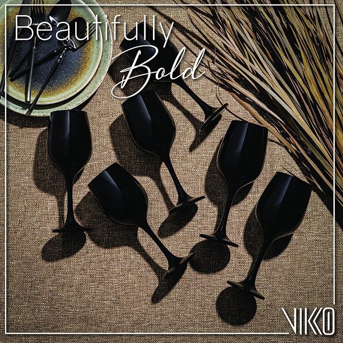 Vikko Black Wine Glasses Set of 6 Glasses Drinking Set Wine Glass, 14 Oz Glass Cup Set With Stem For Red And White Wine, Thick And Durable Wine Glass, Dishwasher Safe