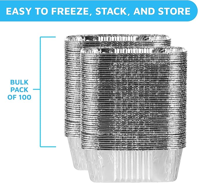 MontoPack Aluminum Mini Disposable Loaf Pans | Deep Half Size 6 x 3.5” Extra Thick Foil Bread Containers for Baking, Food Storage & Takeout | Eco-Friendly & Recyclable | Bulk 100-Pack of 1 Pound Trays