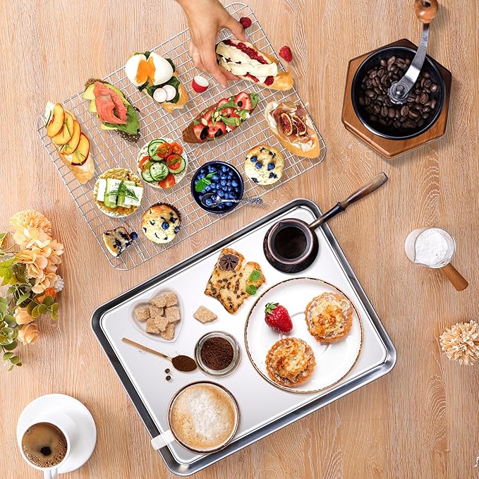 Baking Sheet with Wire Rack, Homikit 16" x 12" Stainless Steel Cookie Sheet Bacon Pan for Oven, Nonstick Jelly Roll Pan Baking Tray with Grid Cooling Rack Set for Cooking Roasting, Dishwasher Safe