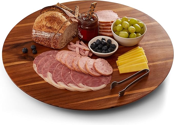 21" Acacia Wood Lazy Susan for Table Top - Wooden Turntable Serving Tray for Charcuterie Boards Cheese Board - Extra Large Round Lazy Susan Organizer - Kitchen Revolution for Countertop