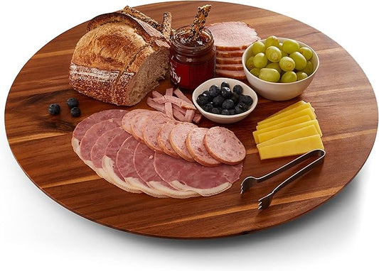 21" Acacia Wood Lazy Susan for Table Top - Wooden Turntable Serving Tray for Charcuterie Boards Cheese Board - Extra Large Round Lazy Susan Organizer - Kitchen Revolution for Countertop