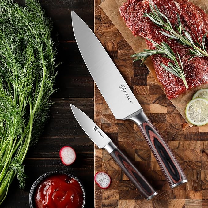 KEEMAKE Professional Chef Knife Set 2 Pieces - Kitchen Knives High Carbon Stainless Steel Ultra Sharp Blade & Ergonomic Pakkawood Handle, Perfect for Meat Cutting, Vegetable Chopping & Culinary Gifts