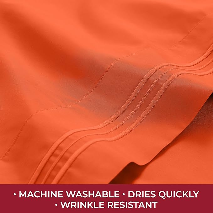 Mellanni RV Short Queen Sheets - 4 PC Iconic Collection Bedding - Hotel Luxury, Extra Soft, Cooling Bed Sheets - Deep Pocket up to 10 inch (RV/Short Queen, Poppy Orange)