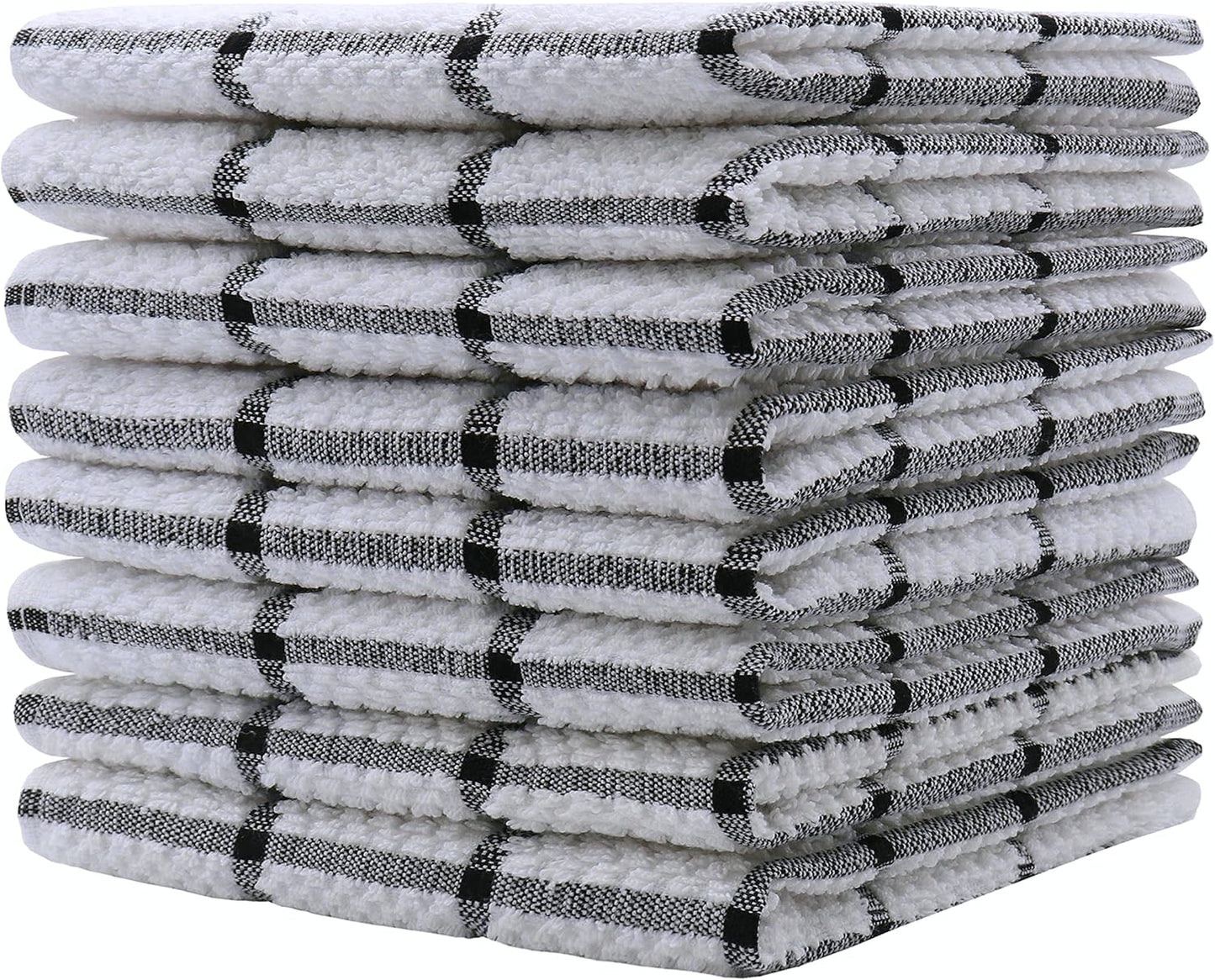 Cotton Dish Towels for Kitchen, Terry Dish Cloths for Washing Dishes, 12 x 12 Inches, Light and Soft, Quick Drying Dish Rags for Cleaning, 8pc/Set (Black)