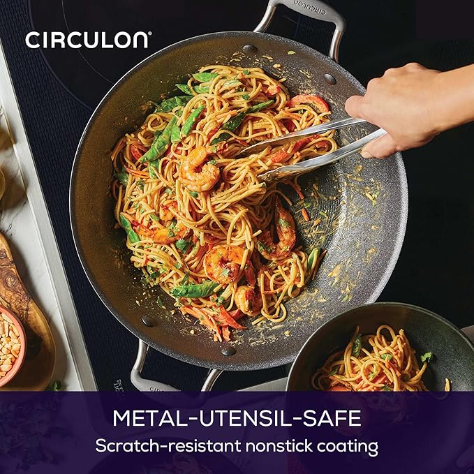 Circulon A1 Series with ScratchDefense Technology Nonstick Induction Wok with Lid, 14 Inch, Graphite
