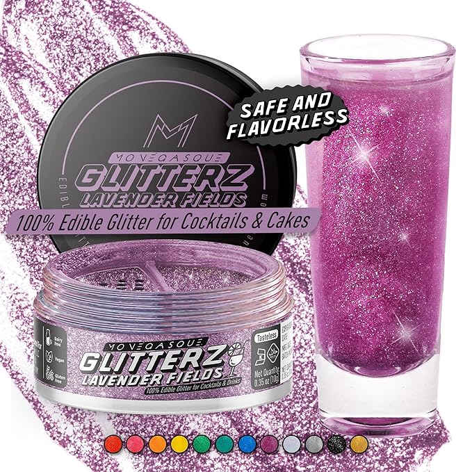 MONÉGASQUE Lavender Purple Edible Glitter for Drinks 10g – Purple Edible Glitter for Cakes & Cocktails – Halloween Cocktail Drink Shimmer – Food Decorating Sprinkles & Cake Decorations Spray Toppers