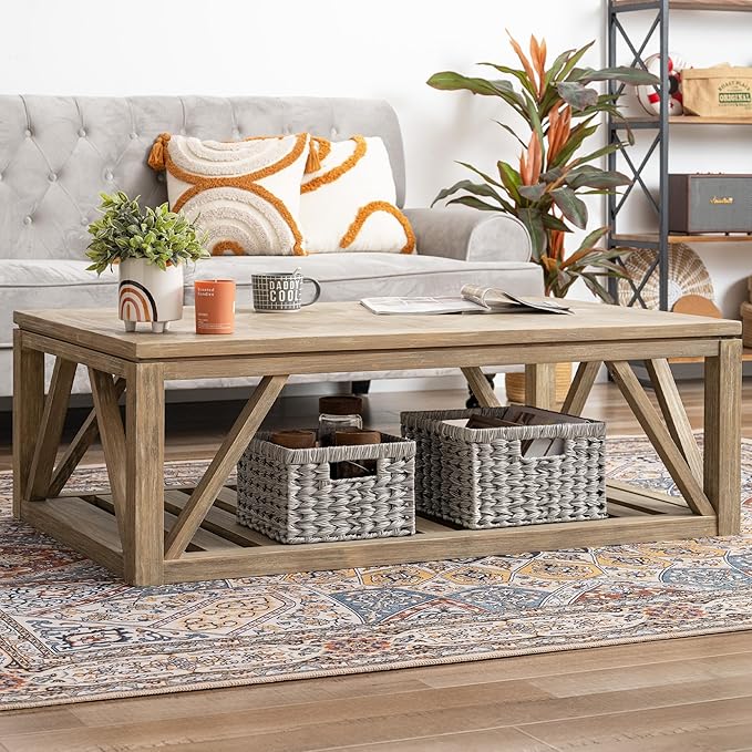 GRANNY SAYS Wicker Baskets for Organizing, Storage Basket for Shelves, Square Shelf Baskets with Handles, Waterproof Woven Basket for Living Room, Baskets for Entryway, Grey