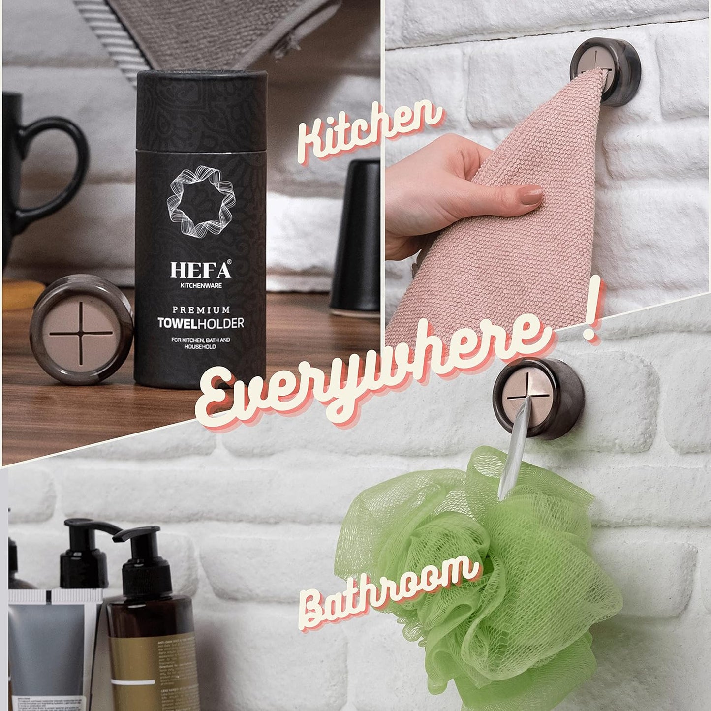 HEFA Towel Holder, Towel Hooks, Dish Towel Holder, Kitchen Organization, Bathroom Accesories, Kitchen Towel Hook, Kitchen Towel Holder, Hand Towel Holder, Kitchen Gadgets 4 Pack, Smoky Midnight