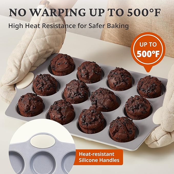Ceramic Muffin Pan,12-Cup Nonstick Aluminized Steel Cupcake Pans, Healthy Non-Toxic Ceramic Coating Muffin Tin, 1 Pack Cup Cake Pans for Baking Cream