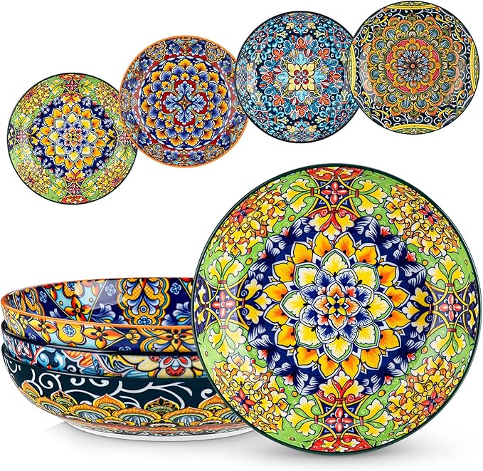 vancasso Pasta Bowls, 42 oz Ceramic Salad Bowls of 4,Large Corlorful Serving Bowls for Kitchen, Dishwasher & Microwave Safe Soup Bowls, Pasta Plates