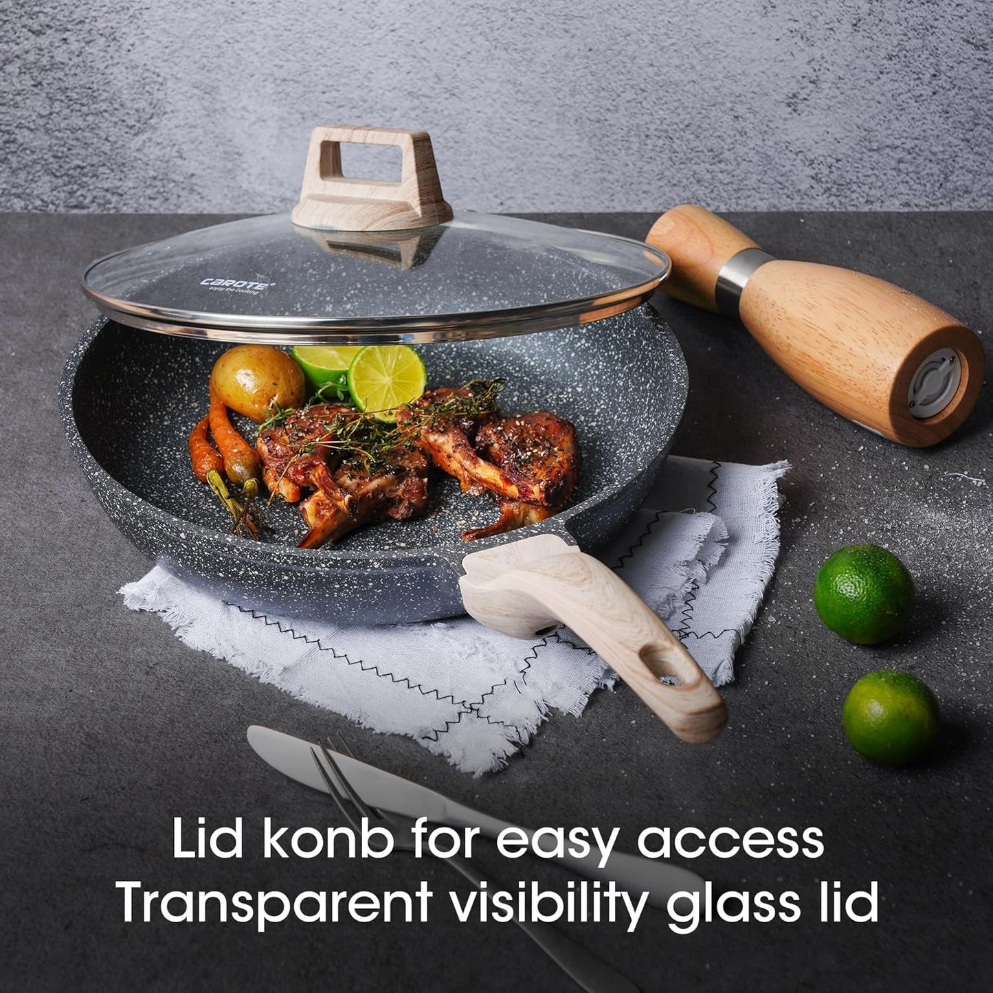 CAROTE Non Stick Frying Pan Skillet,12.5" Nonstick Skillet with Glass Lid, Granite Cookware Chef's Pan, PFOA Free (Classic Granite, 12.5-Inch)