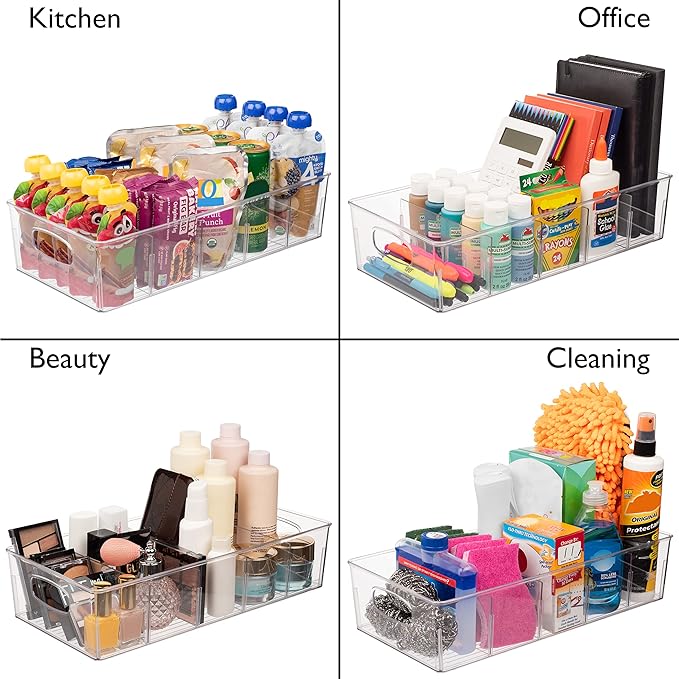 ClearSpace Plastic Pantry Organization and Storage Bins with Removable Dividers – 2 Pack XL Perfect Kitchen Organization or Kitchen Storage – Refrigerator Organizer Bins, Cabinet Organizers