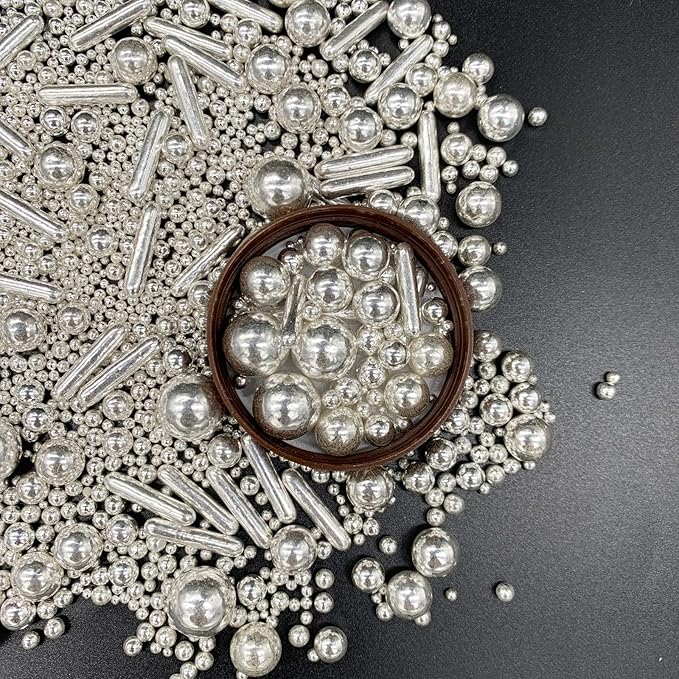 Sprinkles Silver Pearl Sugar Candy Mix Size Baking Cake Decorations Cupcake Toppers Cookie Decorating Ice Cream Celebrations Shaker Jar Wedding Shower Party (120g/4.2oz）