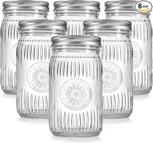 6 Pack 32 oz Wide Mouth Mason Jars with Airtight Lids - Glass Canning Jars for Food Preservation, Storage, Pickling, Crafts & DIY Projects, Durable Quart Glass Jars Dishwasher Safe