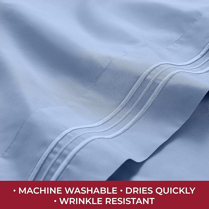 Mellanni RV Short Queen Sheets - 4 PC Iconic Collection Bedding - Hotel Luxury, Extra Soft, Cooling Bed Sheets - Deep Pocket up to 10 inch (RV/Short Queen, Sky Blue)