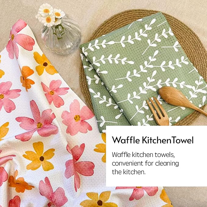 Kitchen Towels, 18" x 30" Tea Towels for Kitchen, Premium Microfiber Dish Towels for Kitchen Drying, Blush Garden Series, 2-Pack