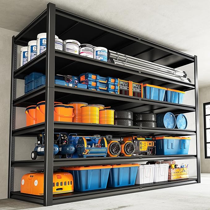 REIBII Storage Shelves, 55.1" W Garage Shelving Heavy Duty, Shelving Unit Load 3500LBS, Adjustable 6-Tier Metal Shelving for Commercial Pantry, Warehouse, Basement, 55.1" W x 25.8" D x 84.1" H
