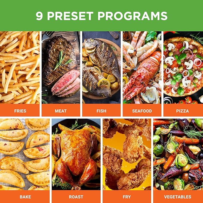 Nutrichef Double Basket Air Fryer 8.8 QT | Family Size Oil Free Airfryer with Transparent Window | 9-1 Preset Cooking Options | 360° Hot Air Circulation Technology | 4.4 QTs per Basket | Black