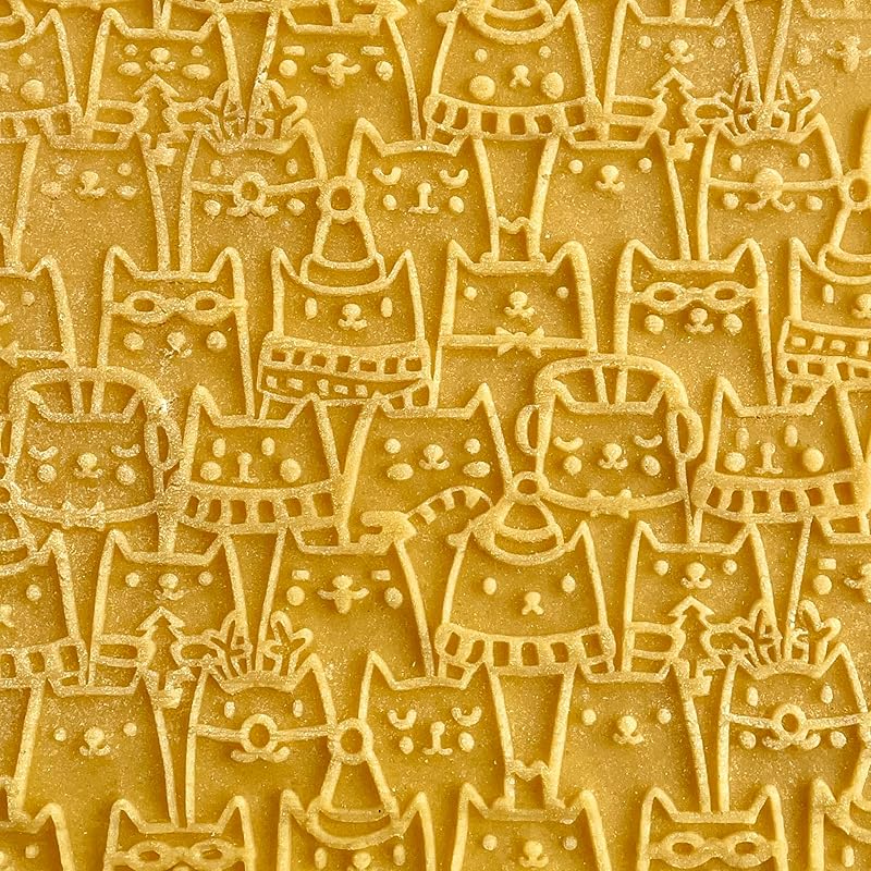 HAPPY CATS Embossing Rolling Pin. Dough and Clay Roller for Embossed Cookies and Pottery. Cookie and Ceramic Stamp. Baking Gifts by Algis Crafts