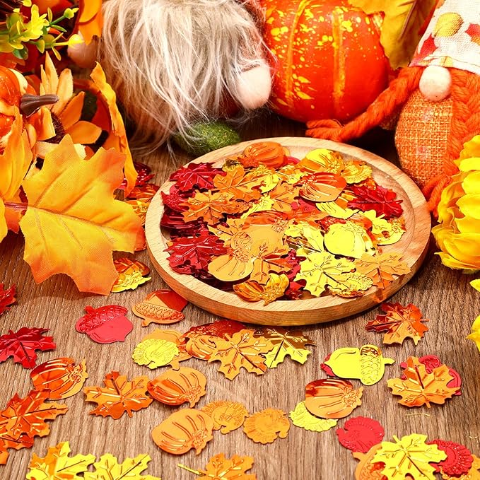 MARFOREVER Fall Thanksgiving Glitter Confetti, Fall Party Decorations Autumn Metallic Foil Confetti Maple Leaves Pumpkin Turkey Acorn Scatter Table Centerpiece Sprinkles Sequins for Fall Party Favors