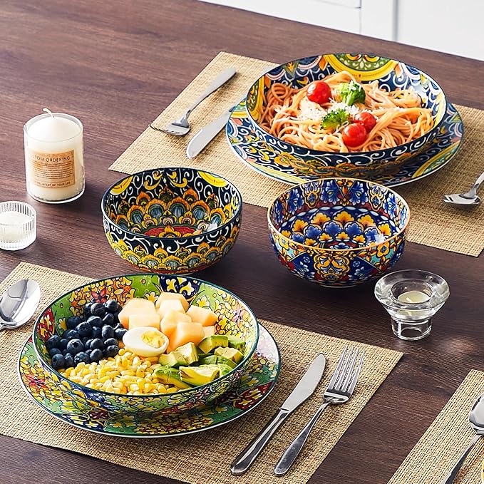 vancasso Pasta Bowls, 42 oz Ceramic Salad Bowls of 4,Large Corlorful Serving Bowls for Kitchen, Dishwasher & Microwave Safe Soup Bowls, Pasta Plates