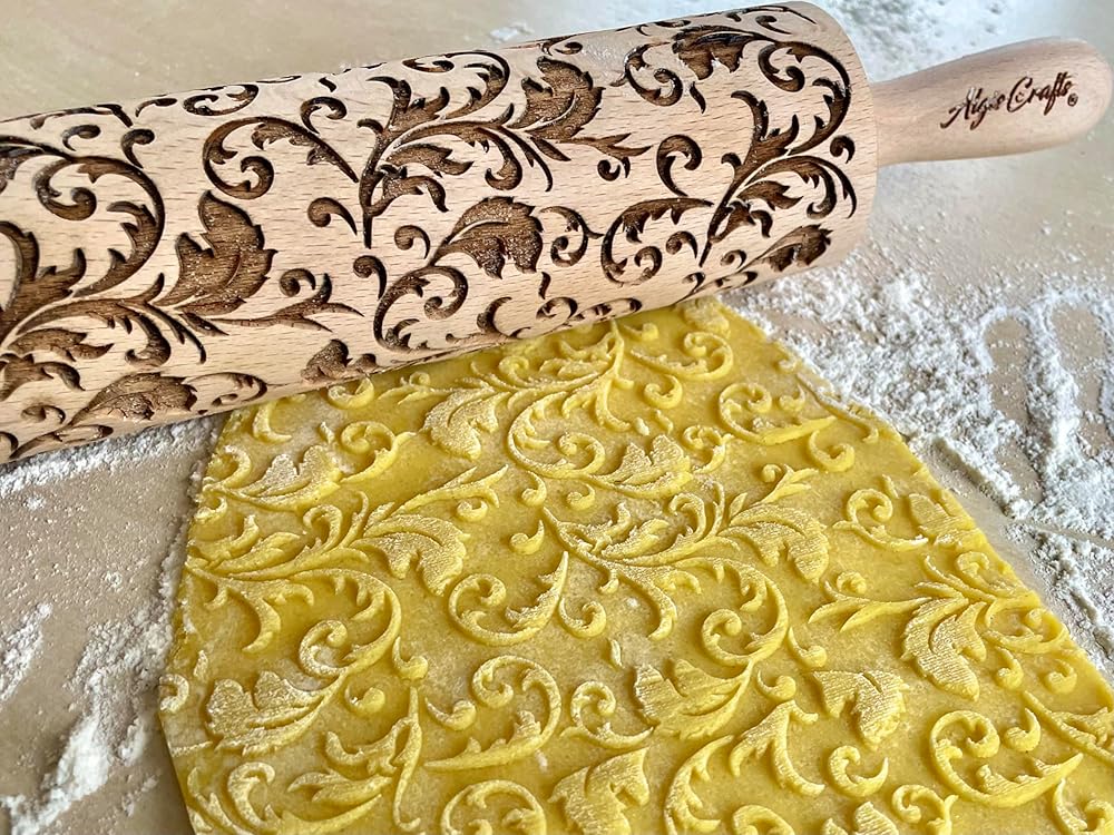 Rolling Pin ROYAL Wooden Engraved Rolling Pin With Classic Flowers Embossed Cookies Birthday gift Gift for mother Bridal shower