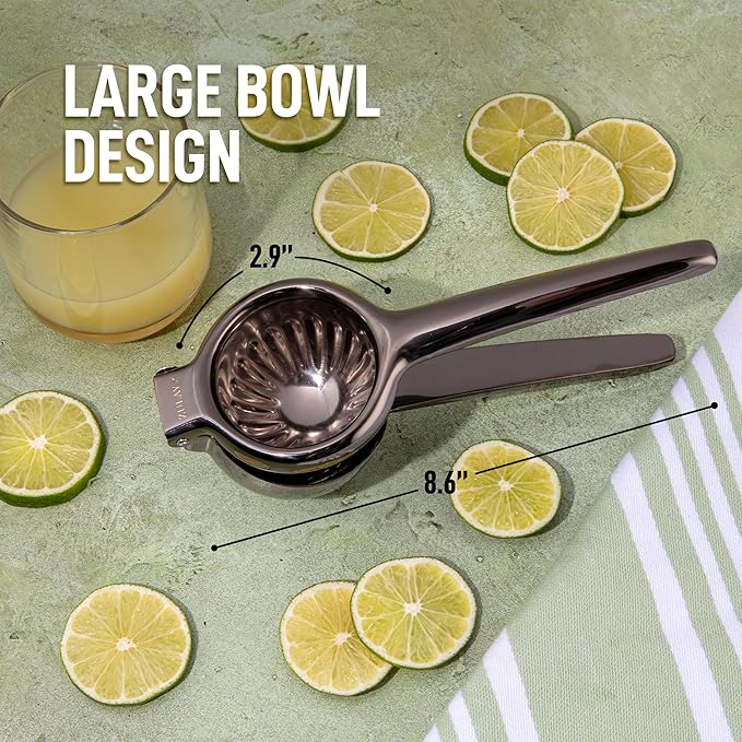 Zulay Kitchen Lemon Squeezer Stainless Steel - Premium Quality, Heavy Duty Solid Metal Squeezer Bowl - Large Manual Citrus Press Juicer and Lime Squeezer Stainless Steel - Black