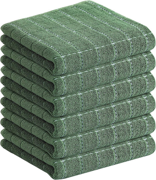 Homaxy 100% Cotton Terry Kitchen Towels(Grass Green, 13 x 28 inches), Checkered Designed, Soft and Super Absorbent Dish Towels, 6 Pack