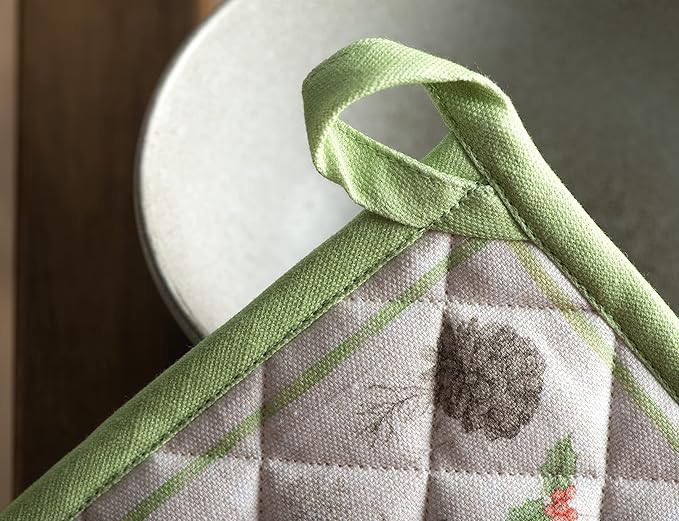 Maison d' Hermine 100% Cotton Oven Mitt & Pot Holder Set (7.5"x13" & 8"x8") Heat Resistant BBQ Cooking Gloves with Loop, Baking, Grilling, Kitchen, Handling Hot Pans (Christmas Dew)