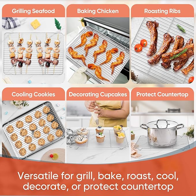 Cooling Racks for Cooking and Baking, Homikit 16.6”*11.5” Large Stainless Steel Wire Rack for Oven Cooking Roasting Grilling Drying, Cookie Bacon Pizza Mesh Cooling Racks, Dishwasher Safe, 2 PCS