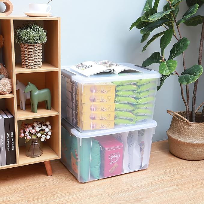 Citylife 6 Packs 58.1 QT Plastic Storage Bins with Lids Large Stackable Storage Containers for Organizing Clear Storage Box for Garage, Closet, Kitchen