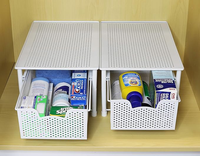 Simple Houseware Stackable Cabinet Basket Drawer Organizer, White