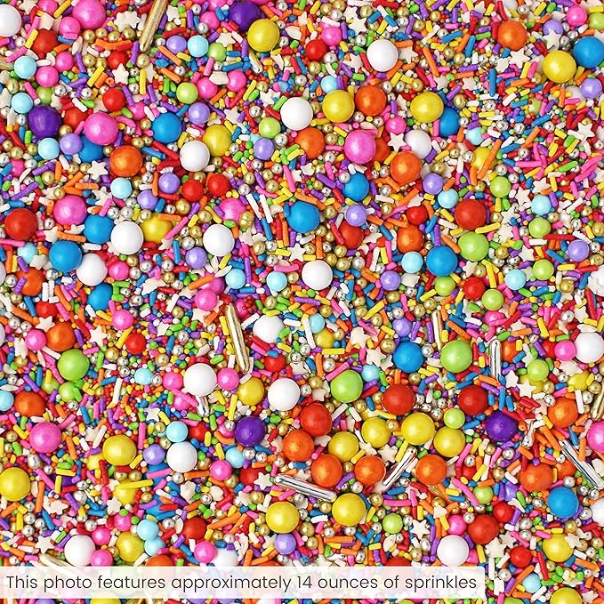 Sprinkle Pop Rainbow Road Sprinkle Mix| Blend of White Red Orange Yellow Green Blue Pink Purple Rainbow Sprinkles Made in USA for Decorating Birthday Cakes Cookie Cupcakes Ice Cream Chocolate,2oz