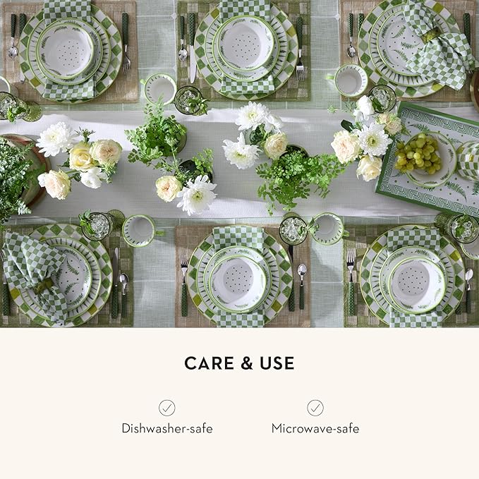 MACKENZIE-CHILDS Round Platter, Dishwasher-Safe and Microwave-Safe Stoneware Serving Platter, Green Check