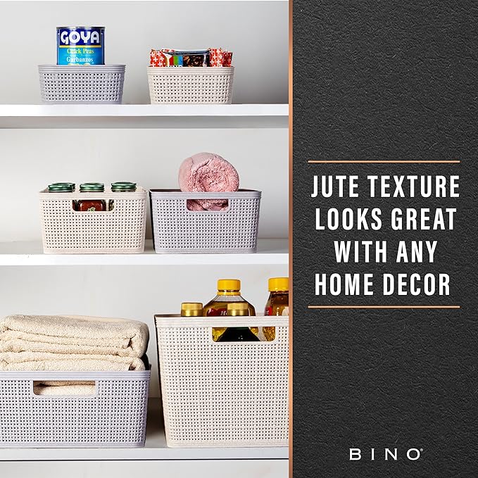 BINO | Woven Plastic Basket | XS (Natural Grey), 5-Pack | THE JUTE COLLECTION | Home Organization, Space - Saving Storage, Stylish Design | Jute Basket | Plastic Storage Basket
