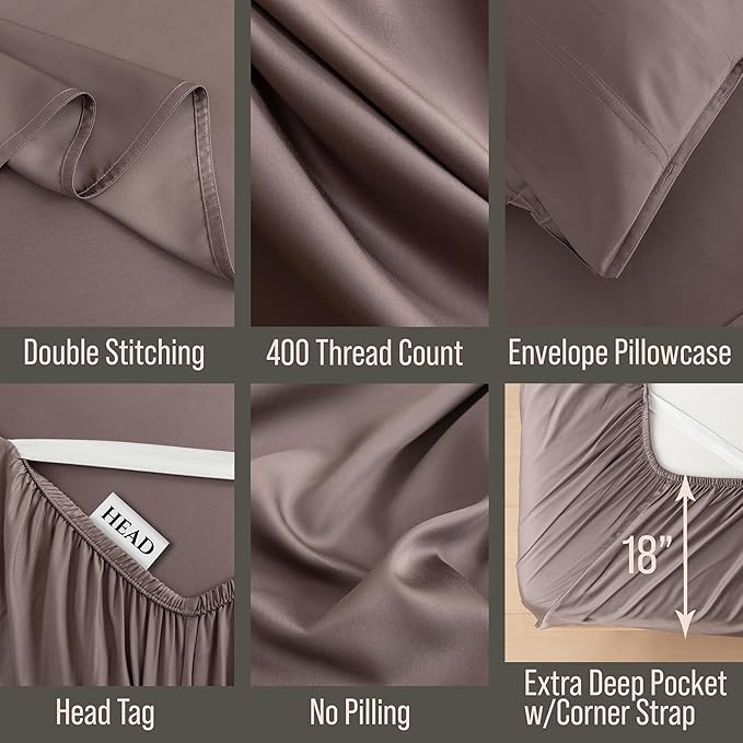 Bella Coterie Luxury Bamboo Viscose Twin XL Size Sheet Set | 100% Organically Grown | Ultra Soft | Cooling for Hot Sleepers | 18" Deep Pocket [Mocha]
