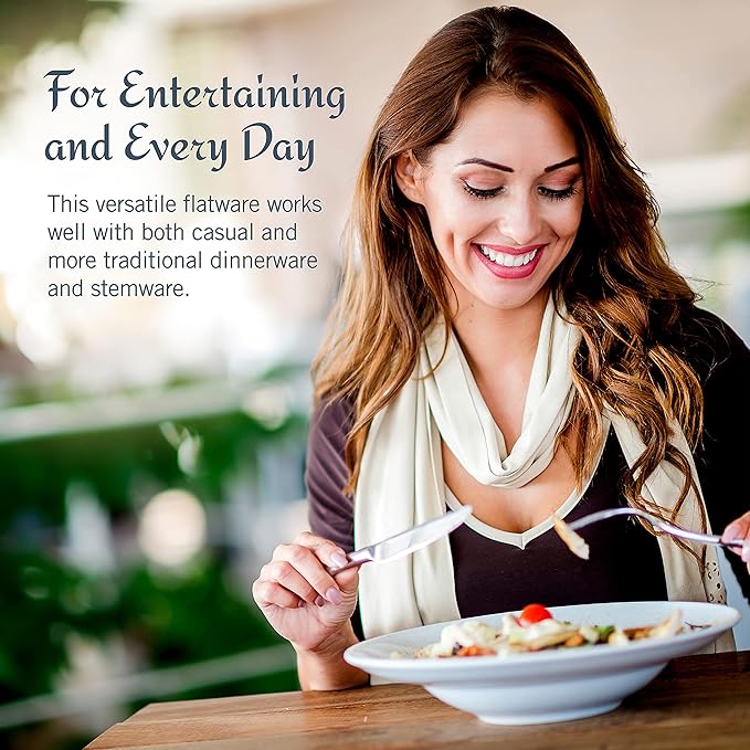 Mikasa Harmony 65-Piece Flatware Set for 12, 18/10 Stainless Steel Silverware with Forks, Knives, Spoons, and Serving Utensils, Elegant Design