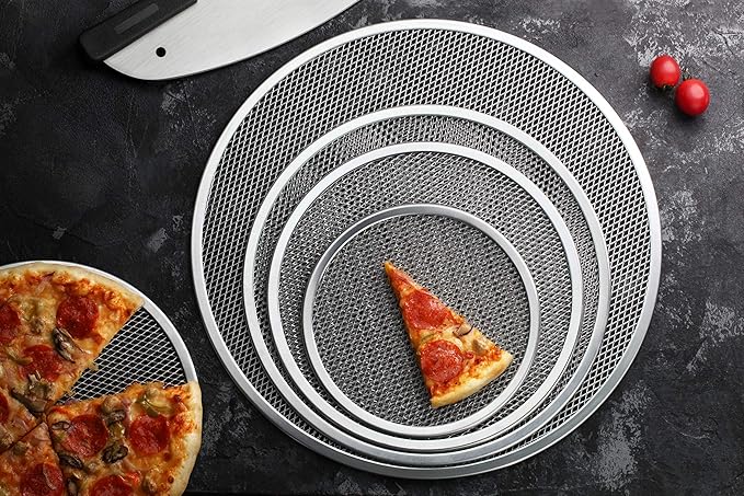 New Star Foodservice 50943 Restaurant-Grade Aluminum Pizza Baking Screen, Seamless, 10-Inch, Pack of 6