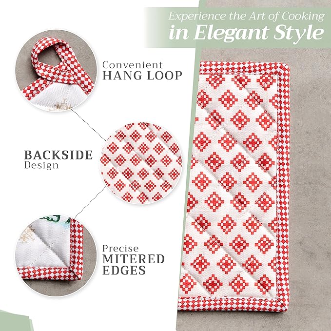Maison d' Hermine Pot Holders 100% Cotton Heat Resistant Potholders 8" x 8" Hot Pads with Loop BBQ, Cooking, Baking, Grilling, Kitchen, Handling Hot Pans (Pack of 1, Rural Christmas)