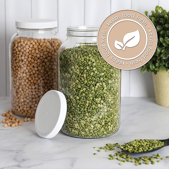 kitchentoolz 1 Gallon Glass Jar Wide Mouth with Airtight Foam Lined Plastic Lid - Large Mason Jar for Fermenting Kombucha Kefir - Storing and Canning (4)