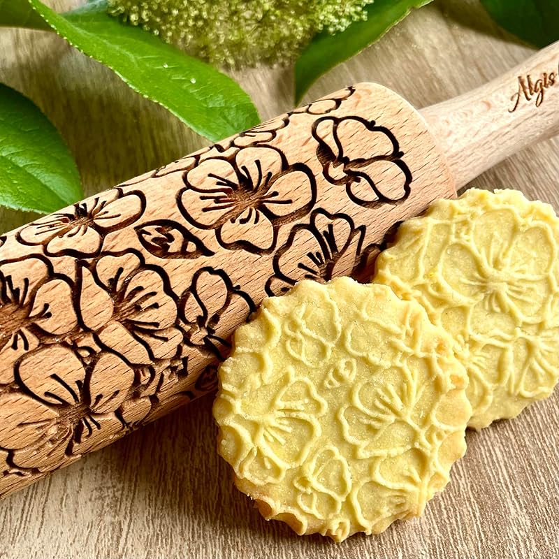 GARDEN BLOSSOMS 3 Small Size Embossed Rolling Pin Set. Wooden Laser Engraved Embossing Dough Roller for Embossed Cookies Gift for Birthday, Easter by Algis Crafts