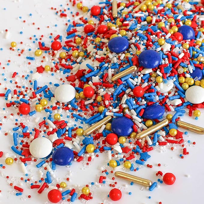 Sprinkle Pop Old Glory Sprinkle Mix| Red White Blue Sprinkles with Gold Metallics| Decorating Patriotic Sprinkles Made in USA for 4th of July Independence Day Cakes Cupcakes Donuts Cookies, 4oz